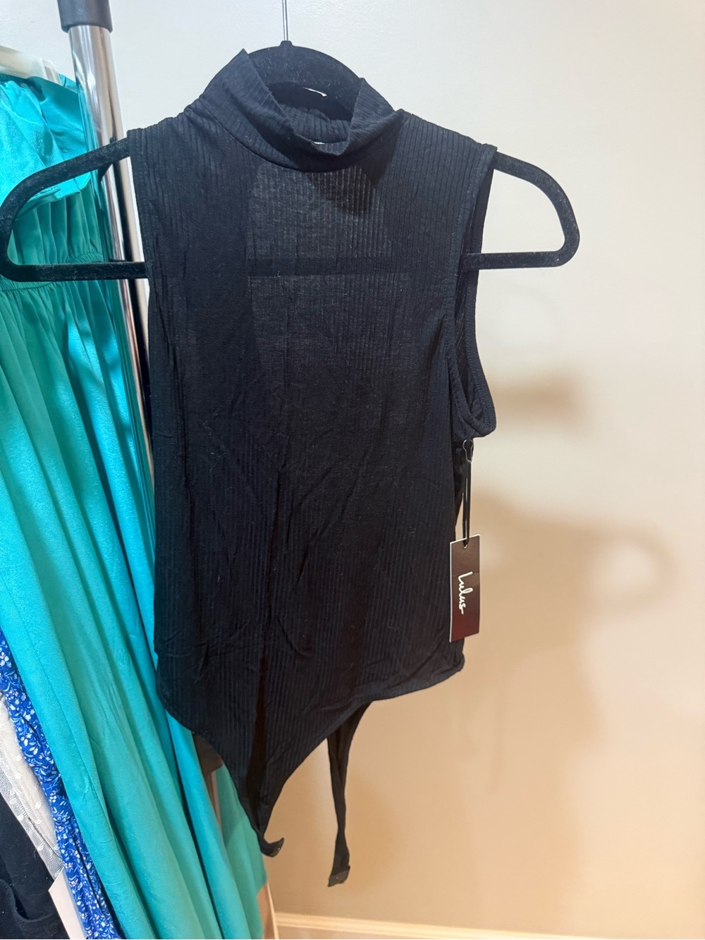Lulu's Black Sleeveless Ribbed Mock Neck Bodysuit